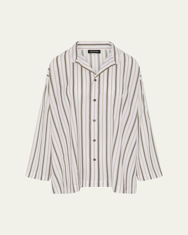 Slim A-Line Collarless Shirt With Stepped Insert (Long Length)